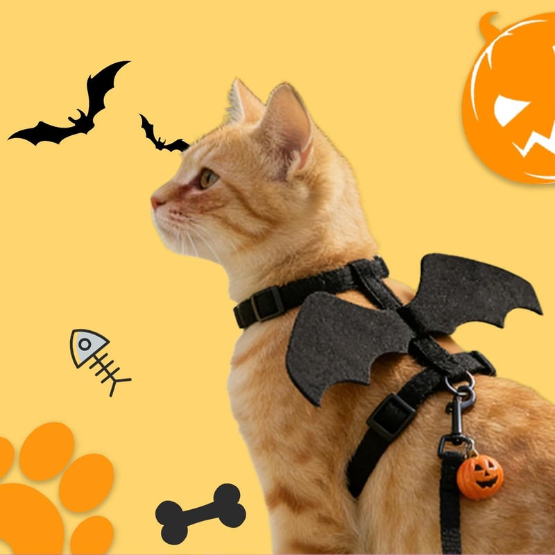 Yonuni Cat Harness and Leash, Cat Halloween Costumes with Bat Wings Escape Proof Soft Adjustable Vest, Easy Control Breathable Halloween Costumes Harness for Small Dogs Cats Rabbits (M) - Image 2